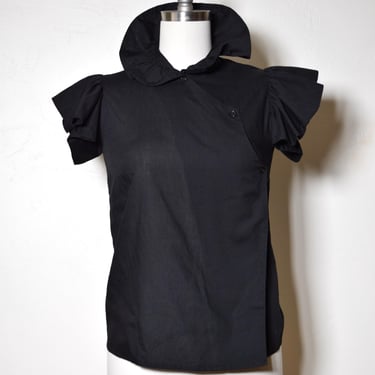 Vintage 1980s NEW WAVE Black Woven RUFFLES Avant Garde Goth Blouse 