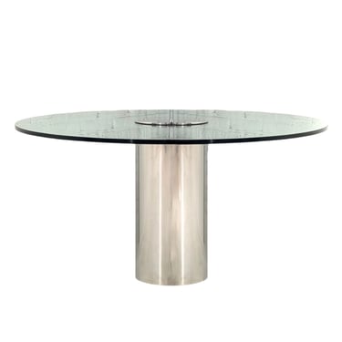 Brueton Chrome and Glass Cylindrical Pedestal Dining Table, 1980