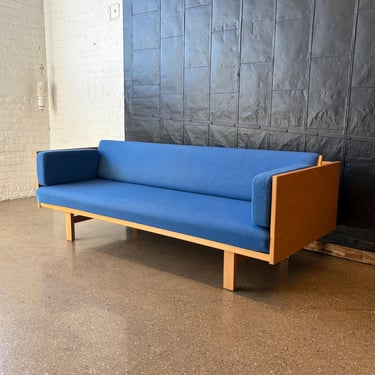 Vintage Hans Wegner Getama GE 259 Daybed Sofa Beech Frame with Blue Wool Upholstery 