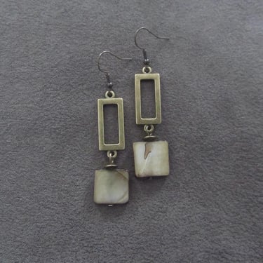 Brown mother of pearl shell and antique bronze earrings 2 