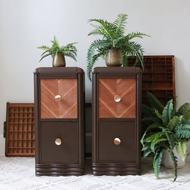 Vintage Waterfall Vanity to Side Tables in Dark Horse
