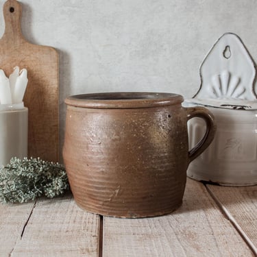 1800s Antique French Stoneware Confit Pot in Brown Shades 