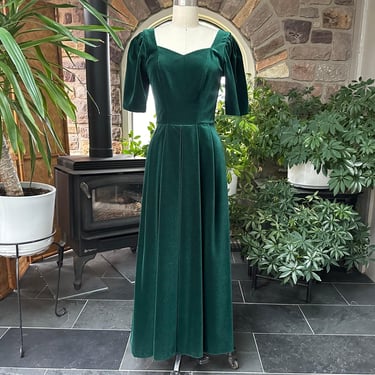 Vintage Laura Ashley Velvet Gown: Dark Green Formal Dress 