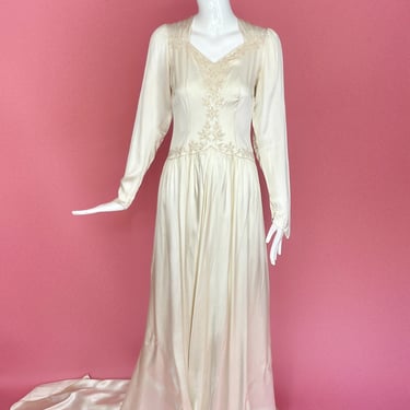 1940s Liquid Satin Wedding Gown 