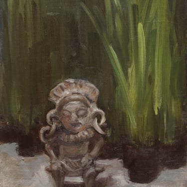 Mayan Clay Figure - original oil painting - still life-Angela Ooghe 