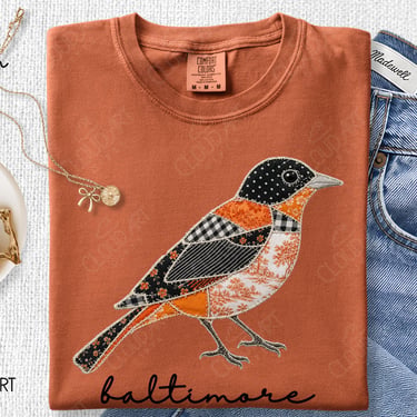 Baltimore Orioles Inspired Faux Patchwork T Shirt Gift for Her, Orioles fan gifts, Baltimore Wedding, Bridesmaid Gift, Coquette Team Tees by CloudArt