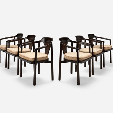 In Process: Rare Set of Six Edward Wormley Horseshoe Chairs Model 935 for Dunbar