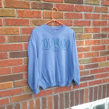 Vintage 1990's Soft Blue Colorado Rocky Mountain Faded Graphic Sweatshirt / S to M 