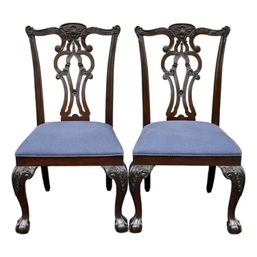 Ethan Allen Newport Collection Carved Chippendale Dining Chairs - A Pair 