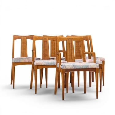 Ramseur Mid Century Walnut and Cane Dining Chairs - Set of 6 - mcm 
