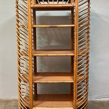 1970's Bohemian Bamboo and Rattan Bookcase