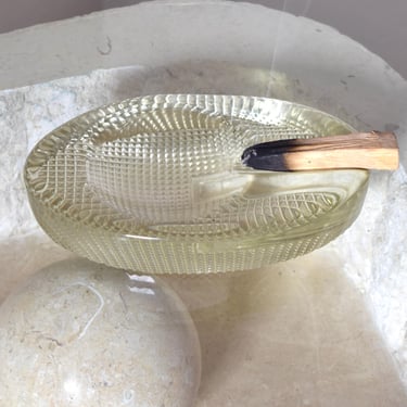 Vintage MCM Crystal Glass COMOY'S Of LONDON Textured Oval Brutalist Ashtray 