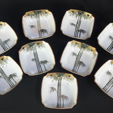 Japan ceramic Kutani small plate fine art bamboo and sparrow 1900 kiln craft 
