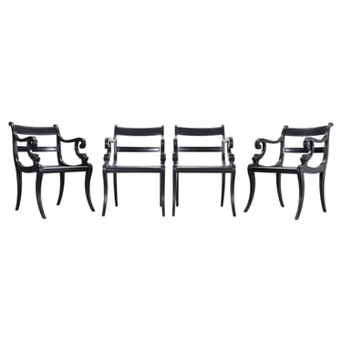 Set of Four Ralph Lauren Style Regency Caned Dining Armchairs