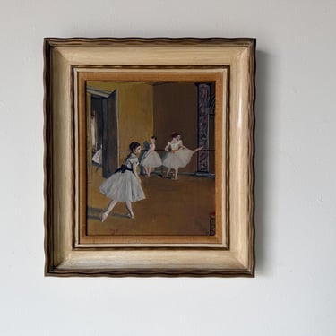 Vintage Edgar Degas Ballet Dancers Reproduction Oil on Board Painting, Framed 
