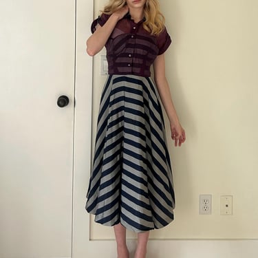50s Midi Shirt Dress (M) medium purple navy blue vintage 