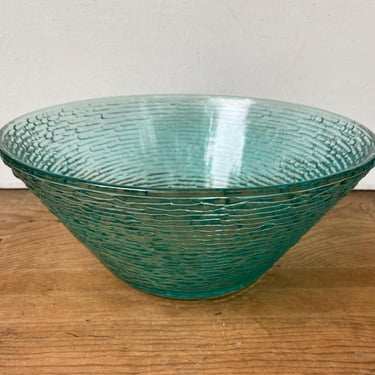 Vintage Aqua Anchor Hocking  Soreno Bowl,  Turquoise Bamboo Texture Glass, MCM Serving Bowl, Party Time 