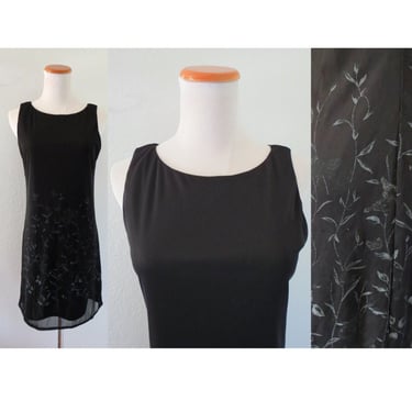 Vintage 90s Black Floral Mini Dress Sleeveless Flower Butterfly Print Goth Gothic Witchy Mesh Size Small 