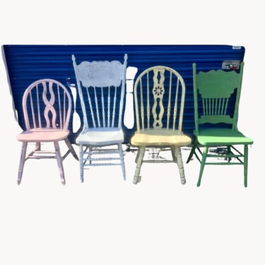 Vintage Mismatched Painted Dining Chairs - Shabby Chic Farmhouse Set of 4 