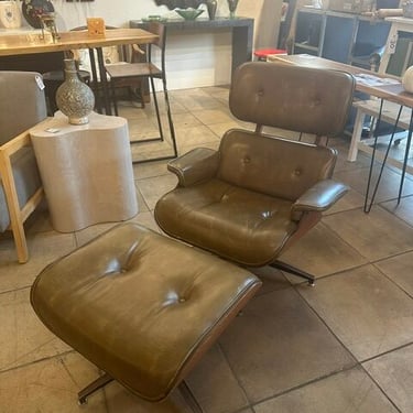 MCM Eames Style Lounge Chair & Ottoman in Olive