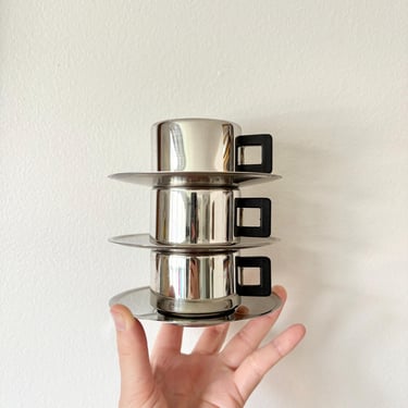 Vintage Trio Of Casalinghi Stainless Steel Espresso Cups 1970s minimalist 