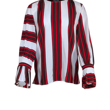 Tory Burch - White, Red, Brown, & Black Stripped Long Sleeve Blouse Sz 10