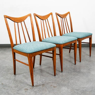 Mid Century Modern Dining Chairs Set 3 Solid Oak Keller Furniture Aqua Blue Mcm