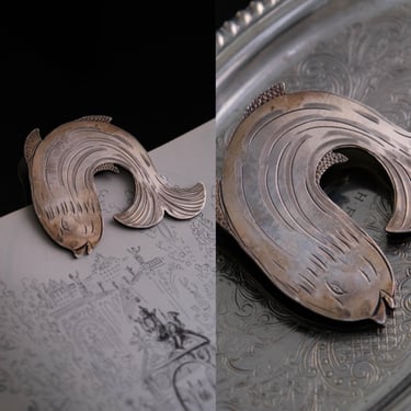 Antique Fish Paperweight Clip | Vintage Metal Jumping Fish Desk Accessory | Patina Office Decor | Nautical Collector Maritime Gift 