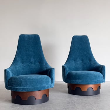 Restored Mid Century Adrian Pearsall Strictly Spanish Swivel Club Chair Pair 