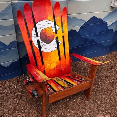 Colorado & Aspen Leaf w/ Fall Foliage Hybrid Adirondack Ski and Snowboard Chair, aspen chair, fall colors, patio chair, deck chairs, ski cha 