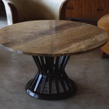 Dunbar Sheaf of Wheat Travertine Coffee Table, 1960s, Edward Wormley