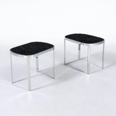 Milo Baughman Post Modern Chrome & Smoke Glass Side Tables for Design Institute of America, c.1970’s 