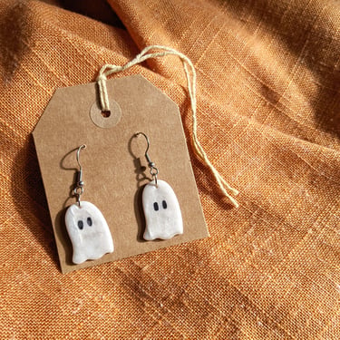 Ghost Earrings, Handmade Polymer Clay Earrings for Halloween, Cute Dangle Earrings with Stainless Steel Ear Wire 