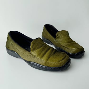 Vintage Green Ponyhair Leather Loafers US 6 / 6.5 