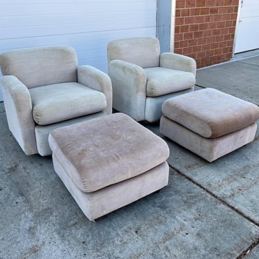 Vintage Milo Baughman Petite Club Chairs with Ottomans by Thayer Coggin Mid Century Modern 