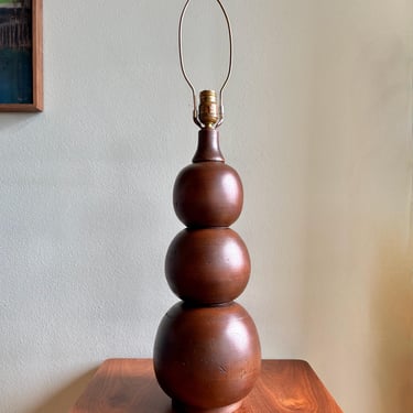 Midcentury turned wood lamp / large handmade table lamp with stacked spheres 
