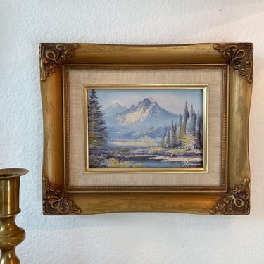 Vintage Original Framed Landscape Painting | Rustic Small Framed Oil Painting | Farmhouse Painting Decor | Wooden Framed Nature Art 