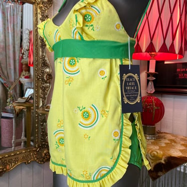 vintage 1960s 2 piece swimsuit 60s mod bathing suit xs yellow flocked cotton 32 