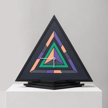 Vintage 1980s Triangular Stand Clock by Diamantini Domeniconi, Two Piece Pop Art Memphis Design, Postmodern Decor, Elegant Gift Idea 