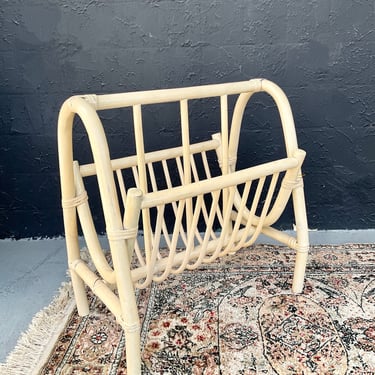Blonde Rattan Magazine Rack
