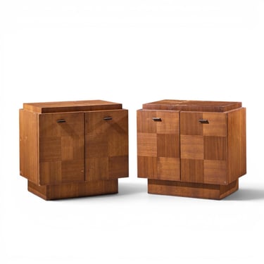 Lane Brutalist Mid Century Walnut Nightstands - Pair - mcm 