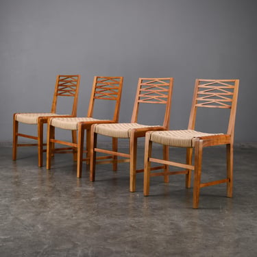 4 Mid-Century Modern Italian Dining Chairs in Cherry and Papercord by Giorgio Wenter Marini 