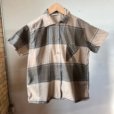 Sm Med, 1950s Brown Plaid Cotton Blouse, Vintage Womens, A 