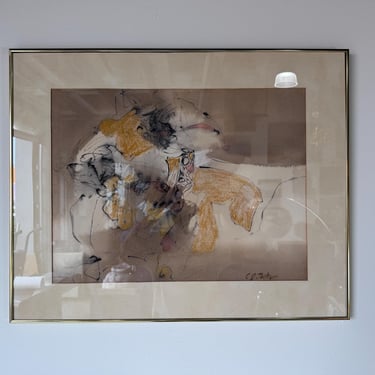 1970s C. G. Jackson Expressionist Abstract Oil Pastel Painting, Framed 
