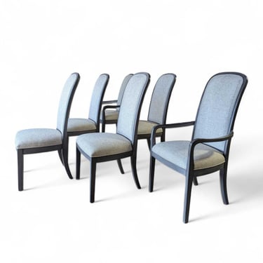 Set of Six Reupholstered Grey Wood Dining Chairs, Late 20th Century 