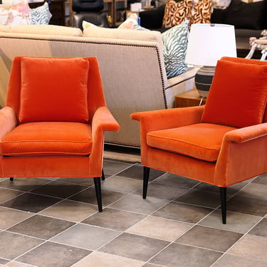 Pair of Vintage MCM Orange Velvet Lounge Chairs