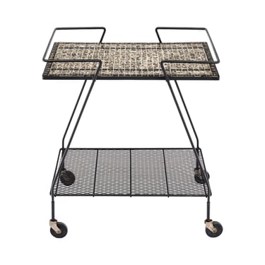 French Mid-Century Modern Tiled Bar Cart