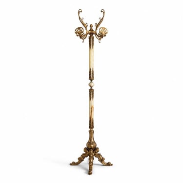 Italian Onyx Marble Coat Rack, Brass Hall Tree, Decorative Hall Stand, Hollywood Regency 