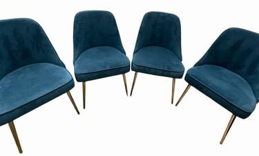 Set of 4 blue West Elm dining chairs, 32.5H. 21W. 23D