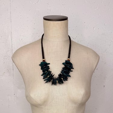 Handmade Statement Necklace | Dark Teal Shell Collar Necklace | Bold Boho Jewelry 
